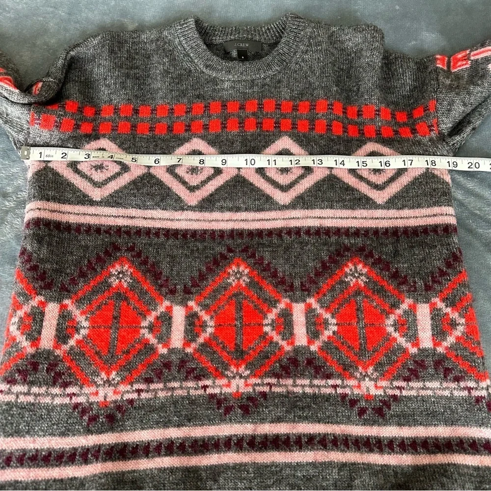 J. Crew Nordic Fair Isle Wool Mohair Blend Gray and Red Sweater Size S